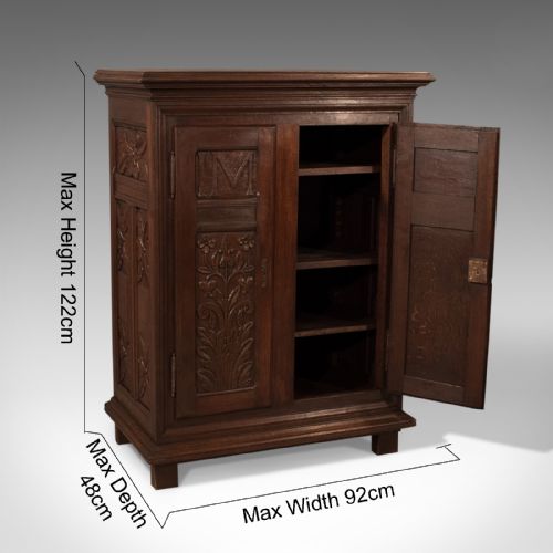fig 1. French Antique Side Cabinet, 19th Century Oak Cupboard, Circa 1900