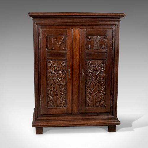 fig 2. French Antique Side Cabinet, 19th Century Oak Cupboard, Circa 1900