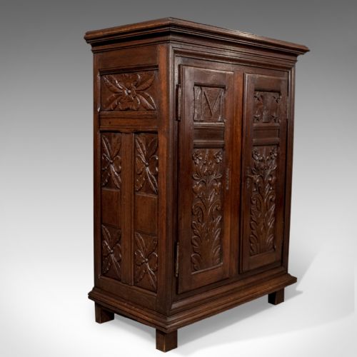 fig 3. French Antique Side Cabinet, 19th Century Oak Cupboard, Circa 1900
