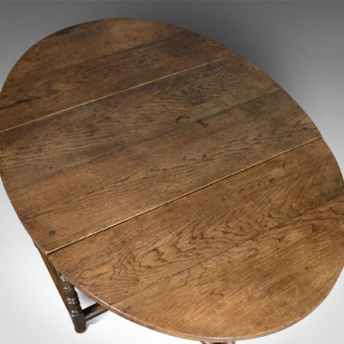 fig 2. Antique Drop Leaf Dining Table, English Oak, Ovular, Six Seater, Circa 1700
