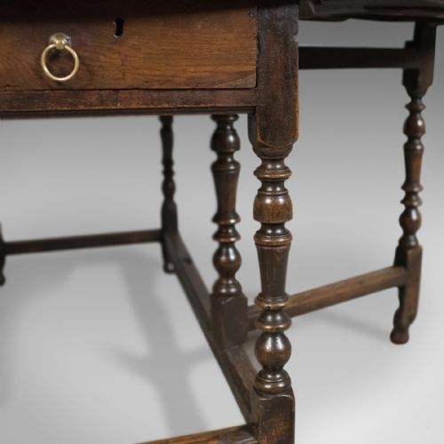 fig 4. Antique Drop Leaf Dining Table, English Oak, Ovular, Six Seater, Circa 1700