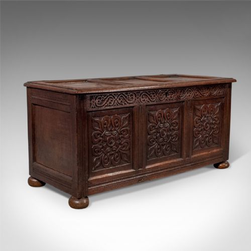 Antique Coffer, English Oak Joined Chest, Queen Anne Circa 1700
