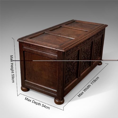 fig 1. Antique Coffer, English Oak Joined Chest, Queen Anne Circa 1700