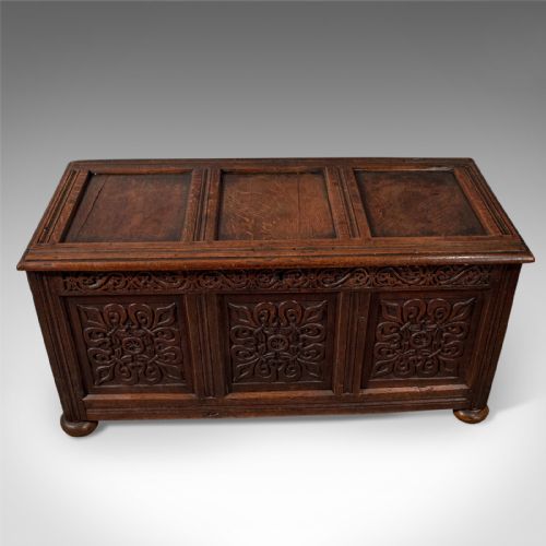 fig 2. Antique Coffer, English Oak Joined Chest, Queen Anne Circa 1700