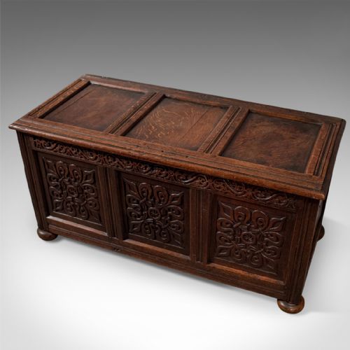 fig 3. Antique Coffer, English Oak Joined Chest, Queen Anne Circa 1700