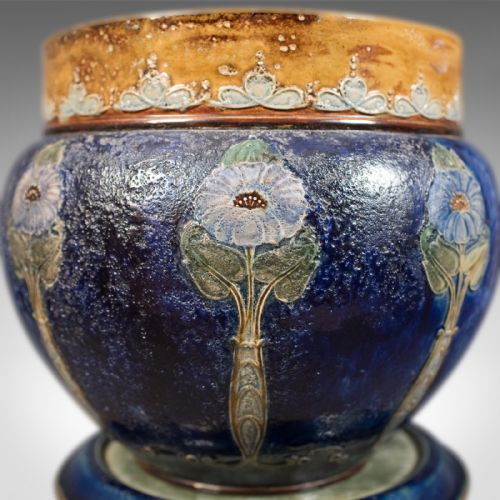 fig 3. Antique Stoneware Jardiniere on Stand, Royal Doulton, Art Nouveau Circa 1900