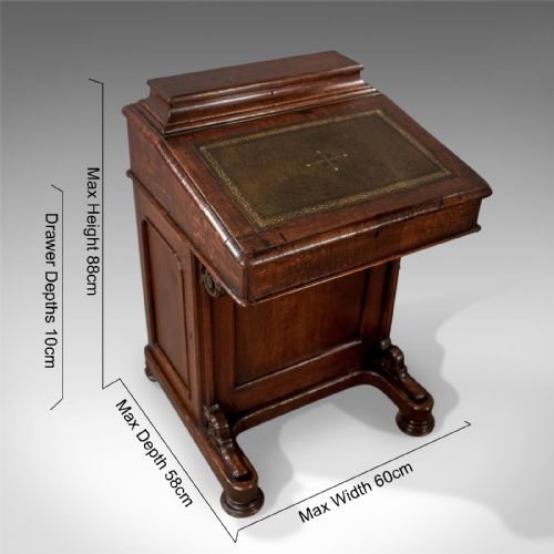 fig 1. Victorian Antique Davenport, English, Oak, Circa 1870