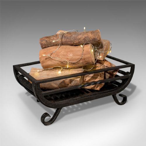 Antique Fire Basket, Victorian Free Standing Fireplace Grate, Iron Circa 1900