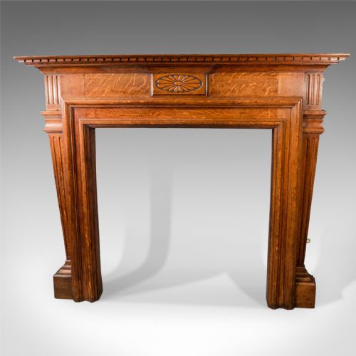 Large Antique Fireplace, Edwardian Mantelpiece Fire Surround in Oak, Circa 1910