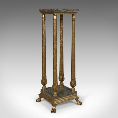 French Antique Pedestal, Marbled Plant Stand, Ormolu, Circa 1900