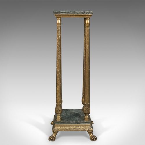 fig 1. French Antique Pedestal, Marbled Plant Stand, Ormolu, Circa 1900
