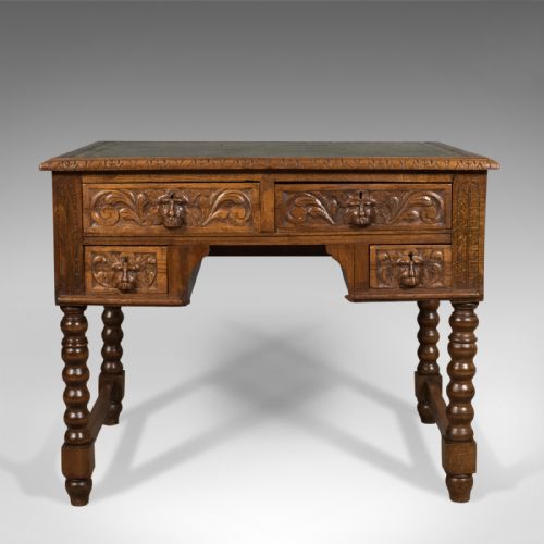 fig 1. Antique Green Man Victorian Writing Desk, English Oak, Circa 1900