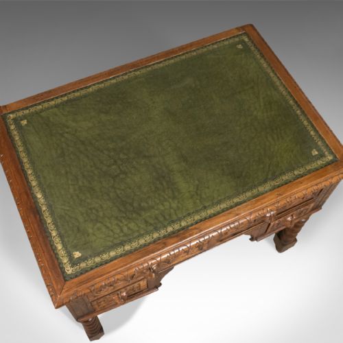 fig 3. Antique Green Man Victorian Writing Desk, English Oak, Circa 1900