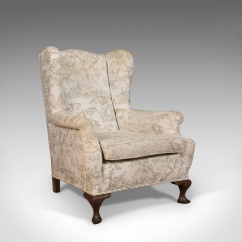 Antique Wing Back Chair, English, Victorian Armchair, Mahogany Frame, Circa 1900