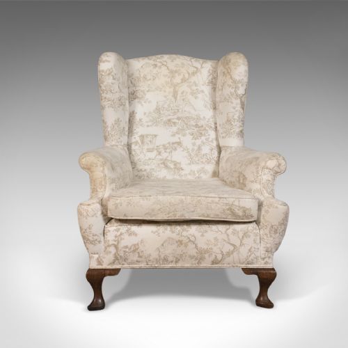 fig 3. Antique Wing Back Chair, English, Victorian Armchair, Mahogany Frame, Circa 1900