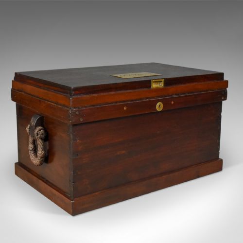 Antique Royal Navy Officer's Trunk, Early 19th Century Mahogany Chest Circa 1800