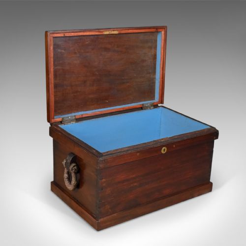 fig 2. Antique Royal Navy Officer's Trunk, Early 19th Century Mahogany Chest Circa 1800
