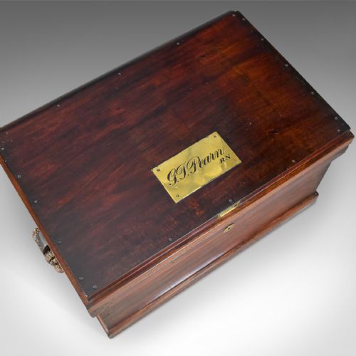 fig 3. Antique Royal Navy Officer's Trunk, Early 19th Century Mahogany Chest Circa 1800