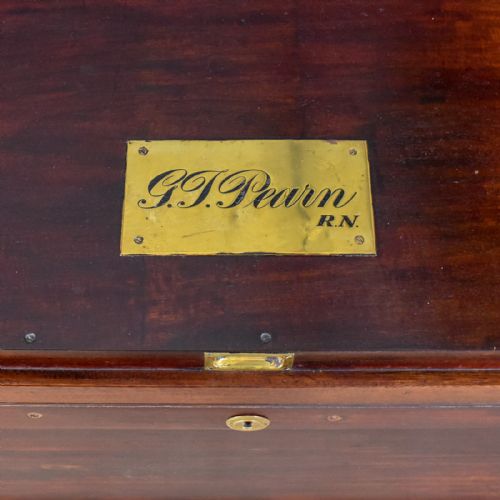 fig 4. Antique Royal Navy Officer's Trunk, Early 19th Century Mahogany Chest Circa 1800