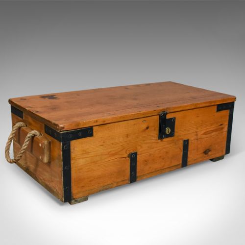 Antique Boat Builders Chest, English, Victorian, Pitch Pine, Trunk, Circa 1900