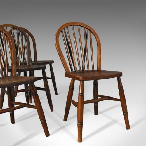 Set of Four Antique Windsor Chairs, High Wycombe Dining Hoop Back, Tail, C.1880
