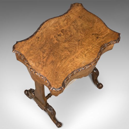fig 5. Antique Work Table, English, Victorian, Burr Walnut Sewing Companion Circa 1860