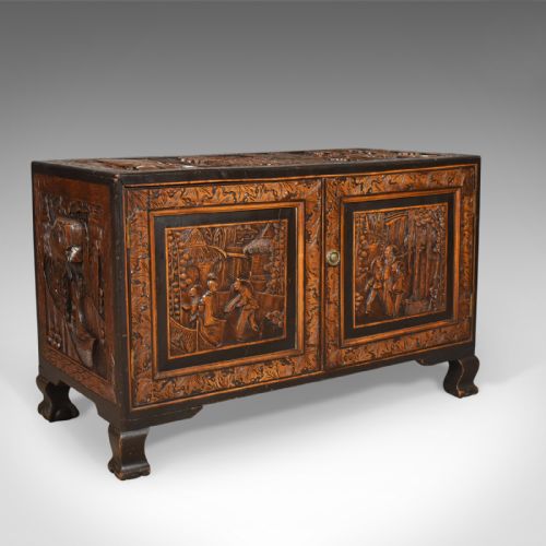 Early 20th Century Camphor Wood Chest, Oriental Carved Trunk