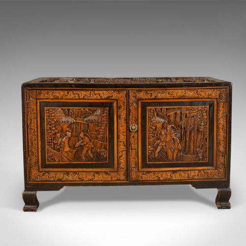fig 1. Early 20th Century Camphor Wood Chest, Oriental Carved Trunk