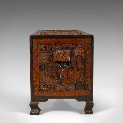 fig 2. Early 20th Century Camphor Wood Chest, Oriental Carved Trunk