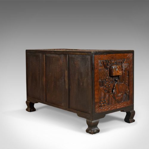 fig 3. Early 20th Century Camphor Wood Chest, Oriental Carved Trunk