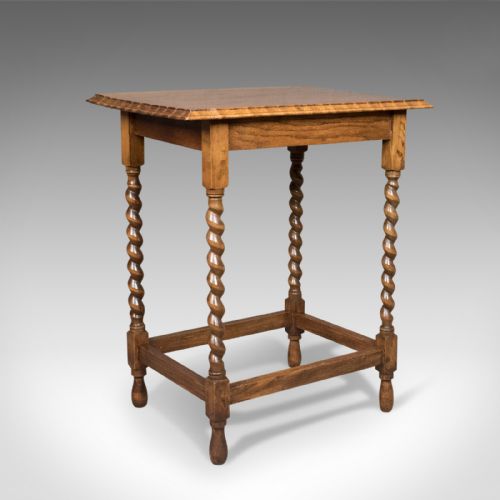 Antique, Side Table, English, Edwardian, Oak, Stretcher, Circa 1910