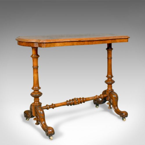
Antique Stretcher Table, Burr Walnut, English, Victorian, Circa 1880