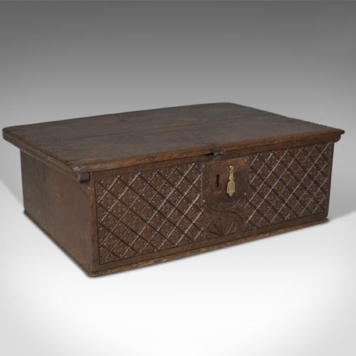 Antique, Bible Box, English, Oak, Chest, Circa 1700