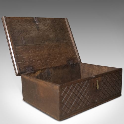 fig 2. Antique, Bible Box, English, Oak, Chest, Circa 1700