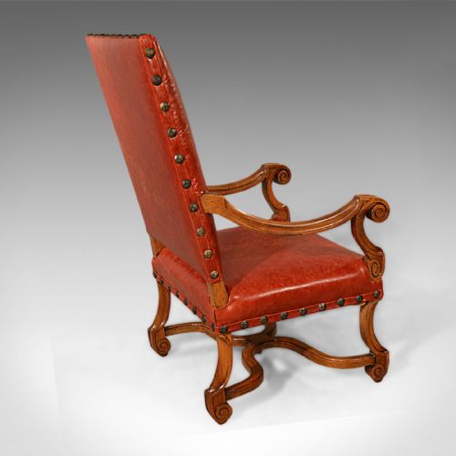 fig 4. Large Antique Leather Armchair, Walnut Frame, French 19th Century Circa 1880