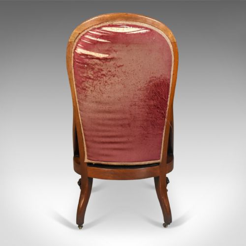 fig 3. Antique Nursing Chair, English Walnut, Needlepoint Tapestry Victorian Circa 1840