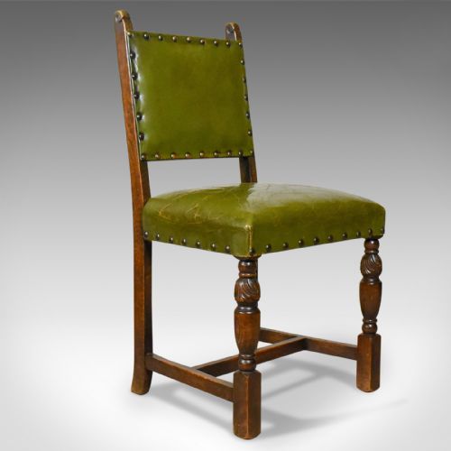 fig 1. Set of Four Antique Dining Chairs, Jacobean Revival, English Oak Circa 1910