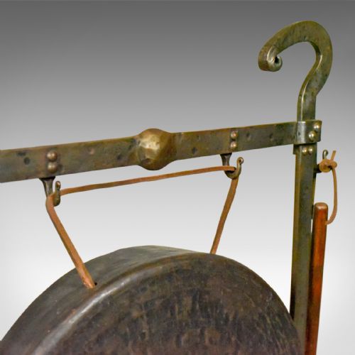 fig 3. Large Antique Bronze Dinner Gong, Iron Frame, Medieval Styling, Victorian Circa 1900