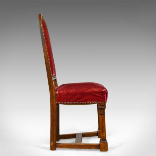 fig 2. Antique Set of Eight Dining Chairs, English Oak, Red, Victorian Gothic c1860