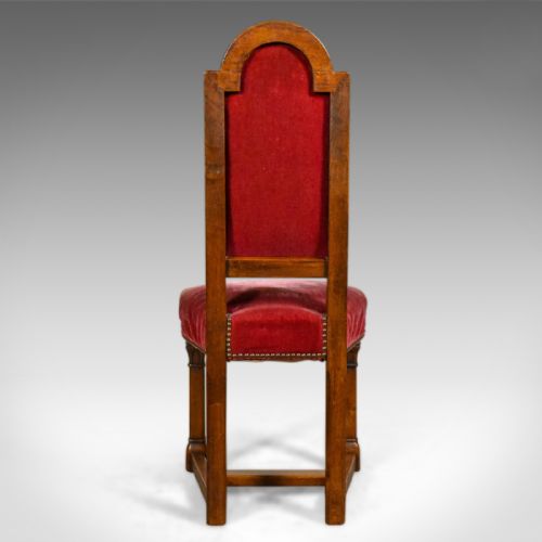fig 3. Antique Set of Eight Dining Chairs, English Oak, Red, Victorian Gothic c1860