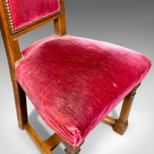 fig 4. Antique Set of Eight Dining Chairs, English Oak, Red, Victorian Gothic c1860