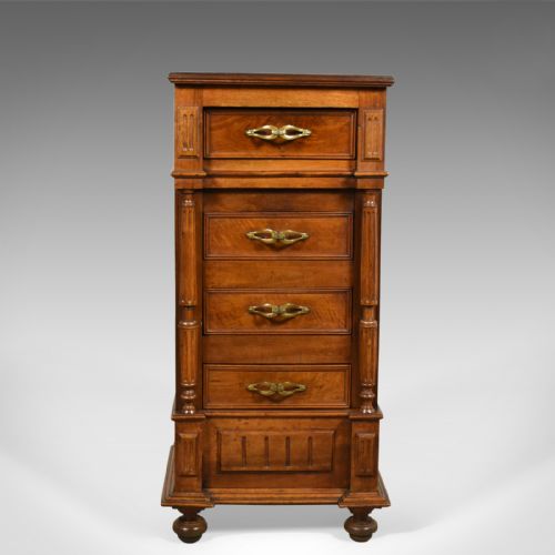 fig 1. French Antique Side Cabinet, Narrow Pot Cupboard, Nightstand, Walnut, Circa 1900