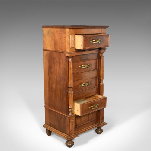 fig 3. French Antique Side Cabinet, Narrow Pot Cupboard, Nightstand, Walnut, Circa 1900