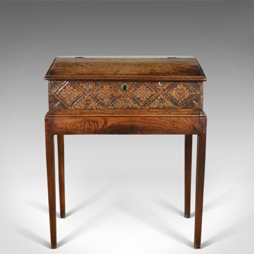 Antique Bible Box on Stand, English Oak Writing Slope 17th Century and Later