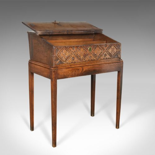 fig 3. Antique Bible Box on Stand, English Oak Writing Slope 17th Century And Later