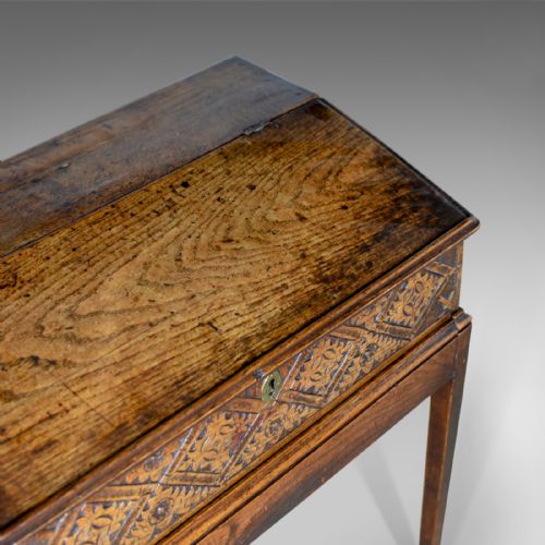 fig 4. Antique Bible Box on Stand, English Oak Writing Slope 17th Century And Later