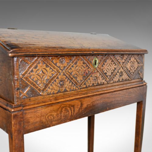 fig 5. Antique Bible Box on Stand, English Oak Writing Slope 17th Century And Later