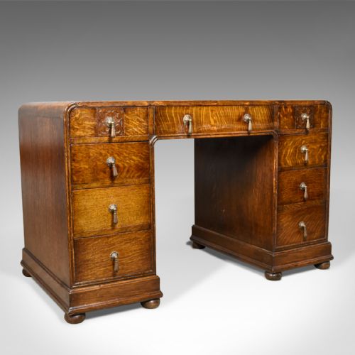 Antique Art Deco Desk, English Oak, Early 20th Century Circa 1930
