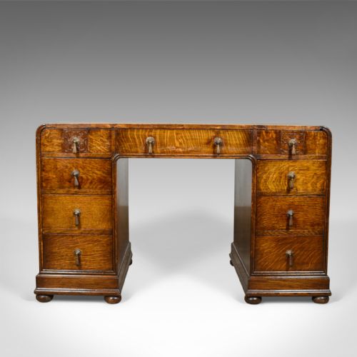 fig 1. Antique Art Deco Desk, English Oak, Early 20th Century Circa 1930