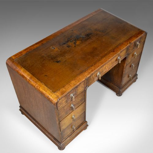 fig 3. Antique Art Deco Desk, English Oak, Early 20th Century Circa 1930